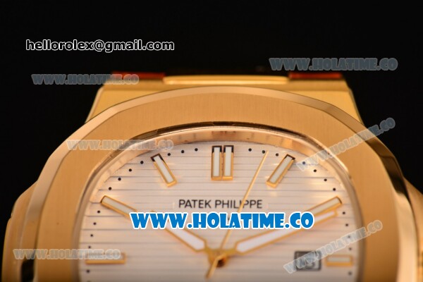 Patek Philippe Nautilus Asia Automatic Yellow Gold Case with White Dial Brown Leather Strap and Stick Markers - Click Image to Close
